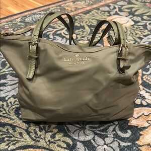 Kate Spade olive Green Tote Bag with Leather Trim